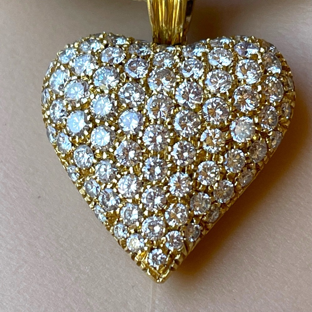 Vintage 14kt gold & diamonds heart pendant & rope chain necklace - Picture 4 of 12
